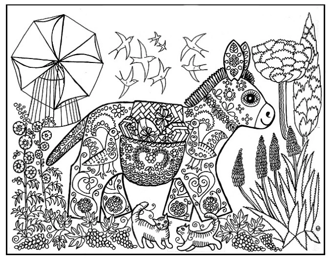 Kolorowanka kwiatowy osioł